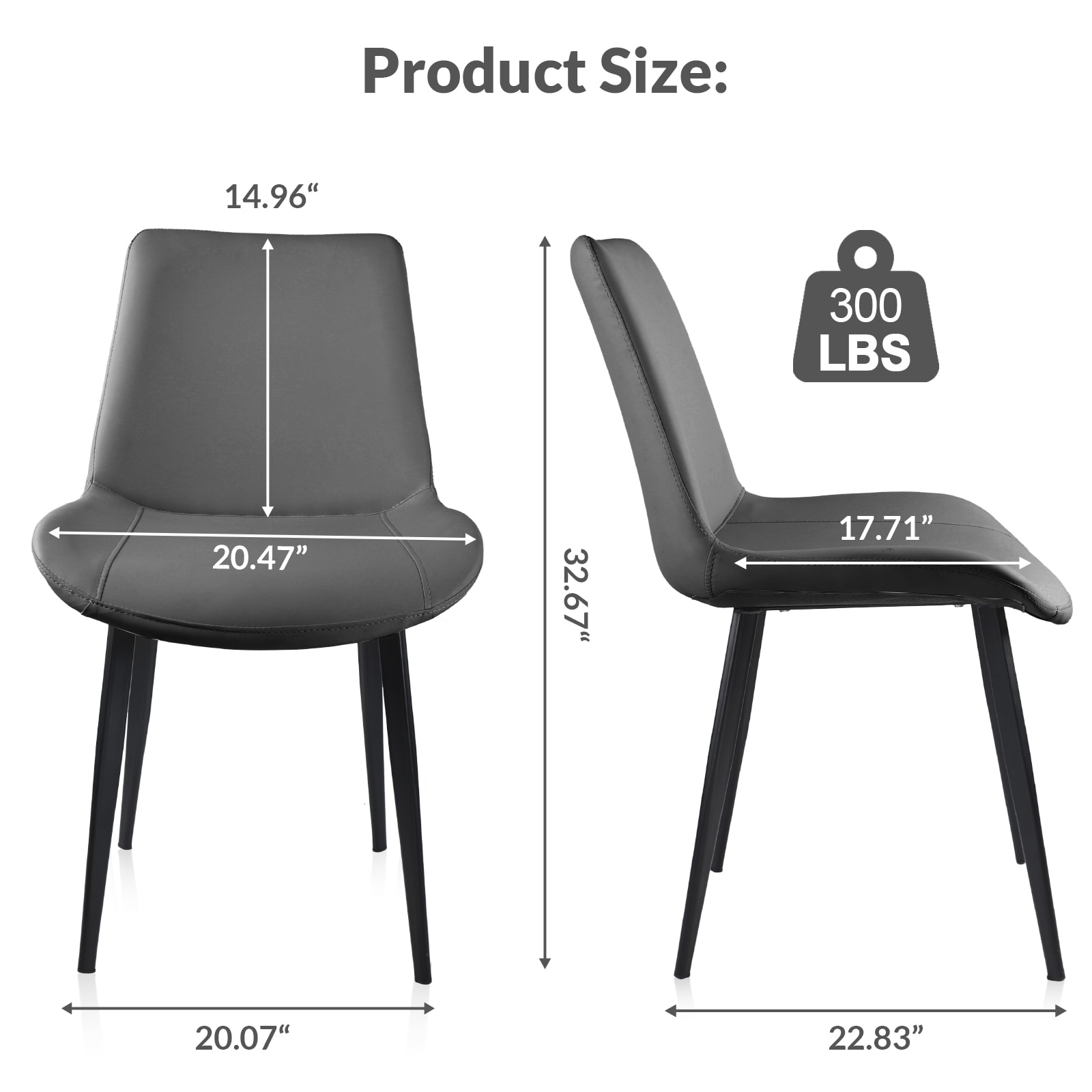 Grey PU Leather Dining Chair With Metal Legs, Modern Upholstered Chair Set Of 4 For Kitchen, Restaurant, Living, Meeting Room_voghion.com